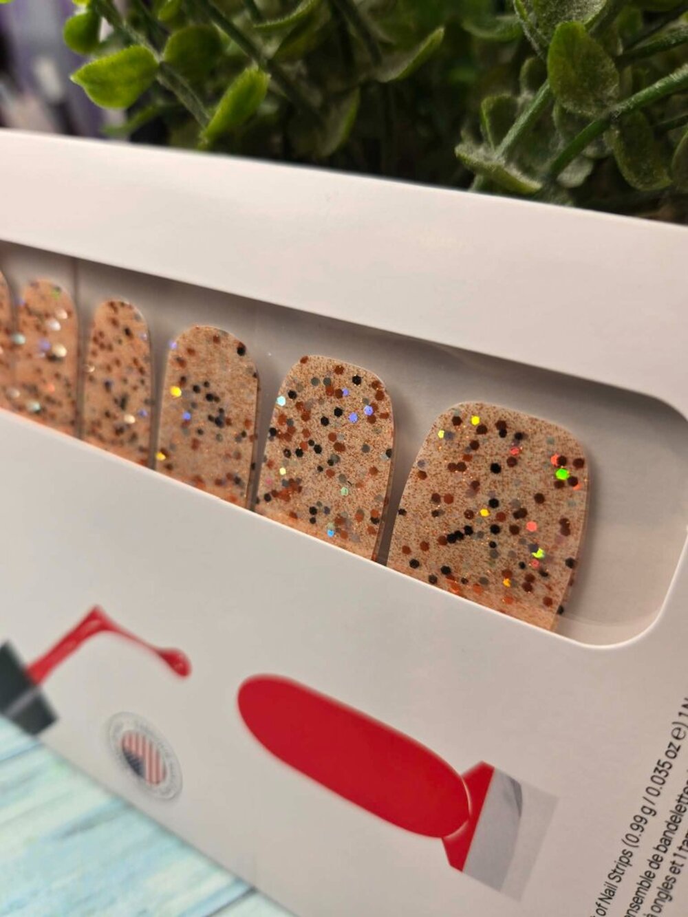 Color Street Fall Orange Glitter Press on nail overlay design